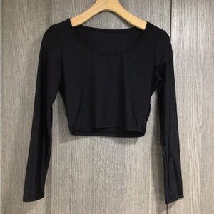 Long-Sleeve Black Scoop Neck Crop Top